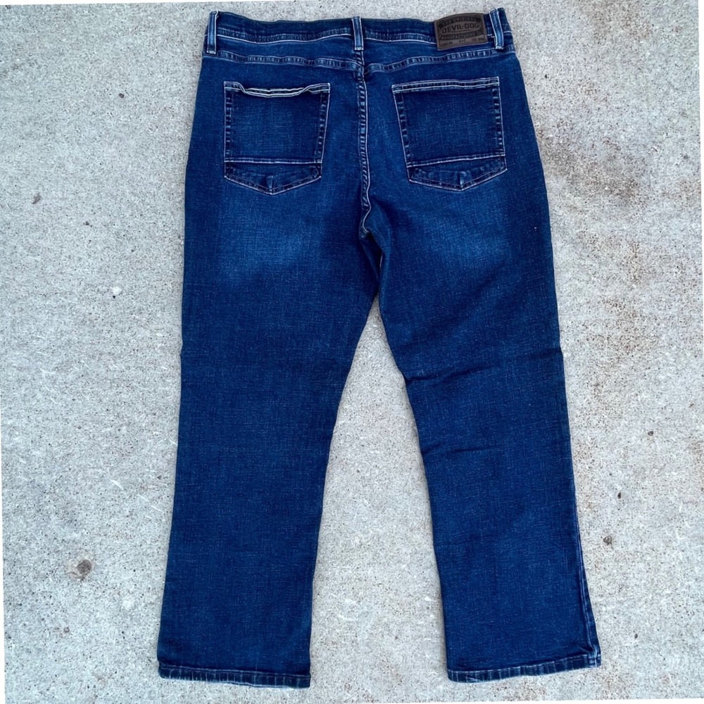 Devil-Dog Dungarees Mens Relaxed Bootcut Jeans Dark Wash Blue 36x30 - Picture 3 of 7